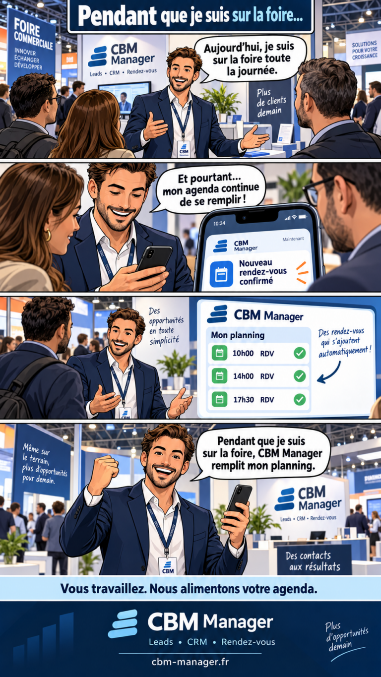 Interface du logiciel CBM Manager pour la gestion des leads : tableau de bord moderne avec suivi des prospects, analyse des performances et outils de conversion.
